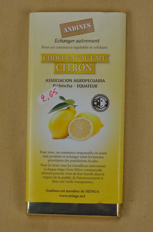 Tablette de chocolat Lait Citron 100 g