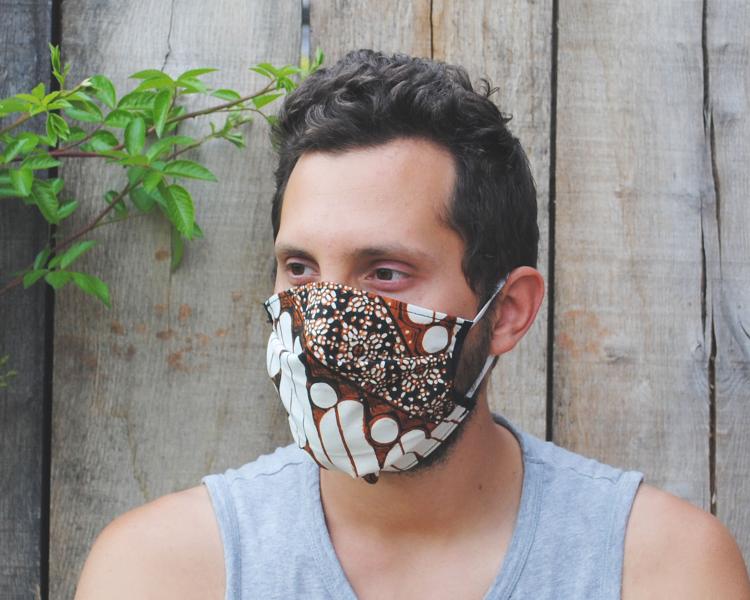 Masque de protection en tissu lavable - Batik brun