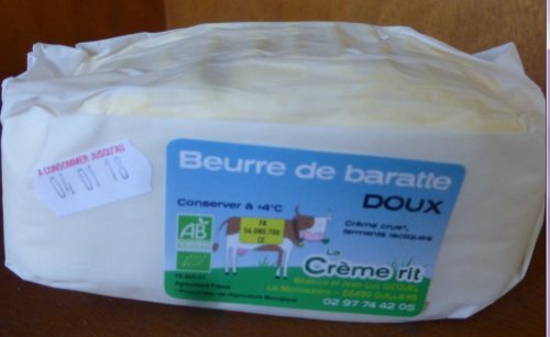 Beurre cru de baratte DOUX plaquette