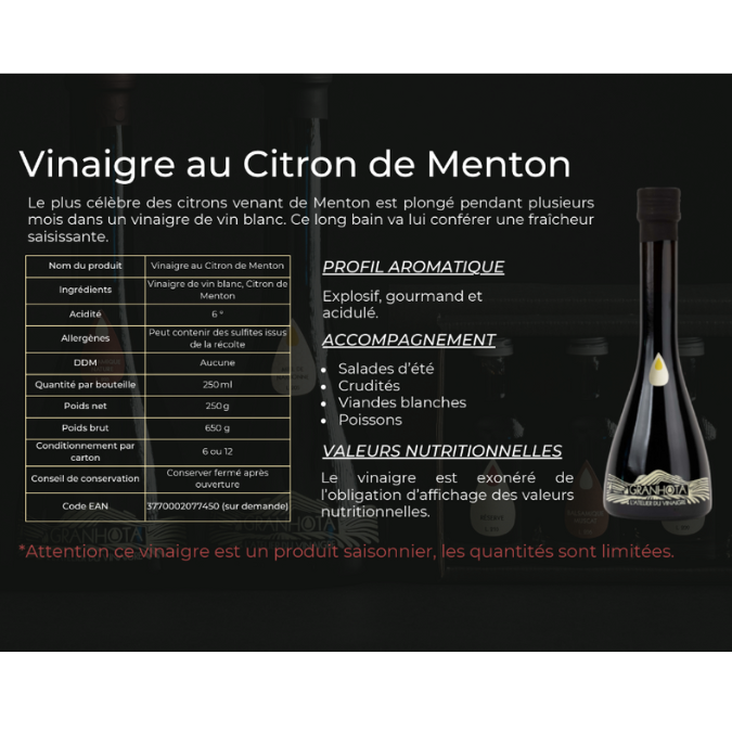 Vinaigre Citron de Menton 250ml