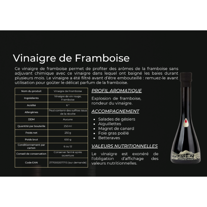 Vinaigre de vin Framboise 250ml