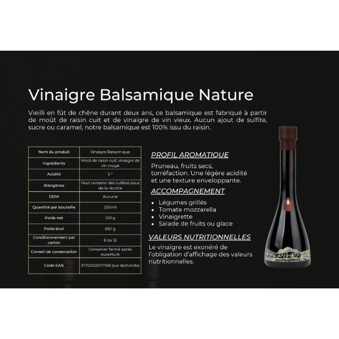Vinaigre balsamique Nature 250ml.