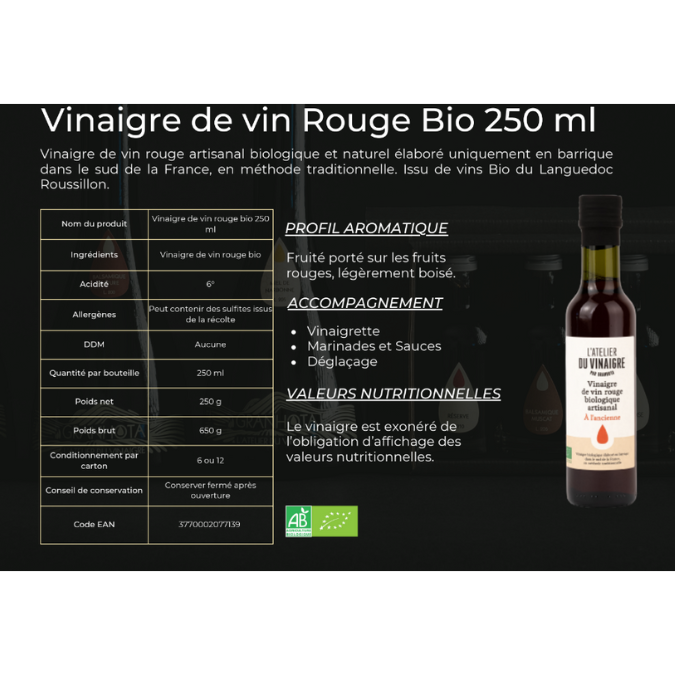 Vinaigre de vin rouge BIO 250ml