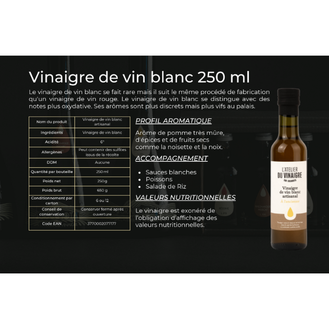 Vinaigre de vin blanc artisanale 250ml