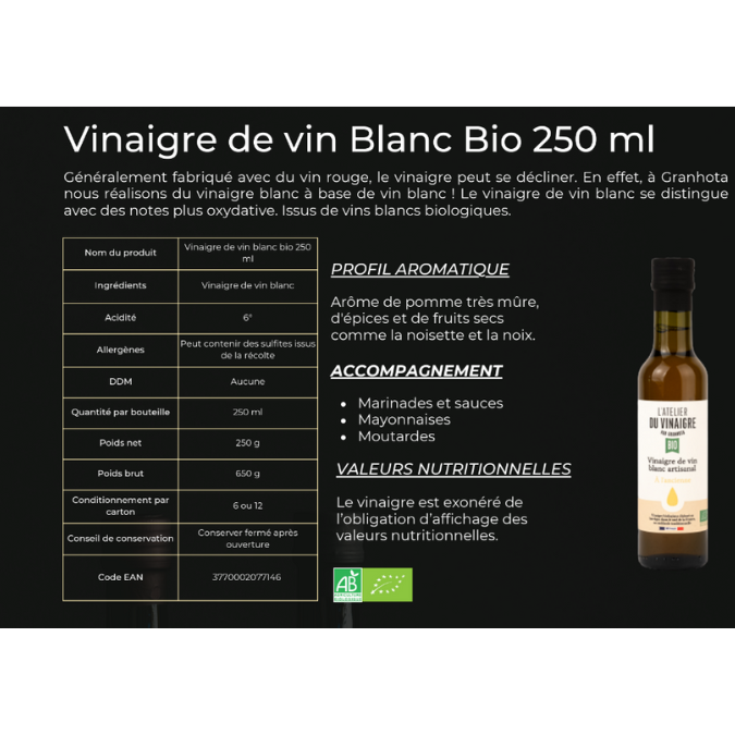 Vinaigre de vin blanc BIO 250ml