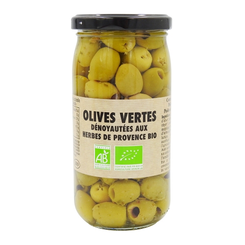 Olives vertes dénoyautées aux herbes de provence