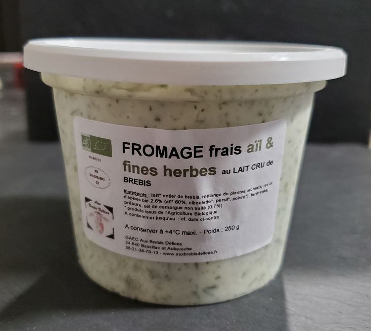 Fromage frais battu Ail & Fines Herbes de BREBIS - pot de 250 g