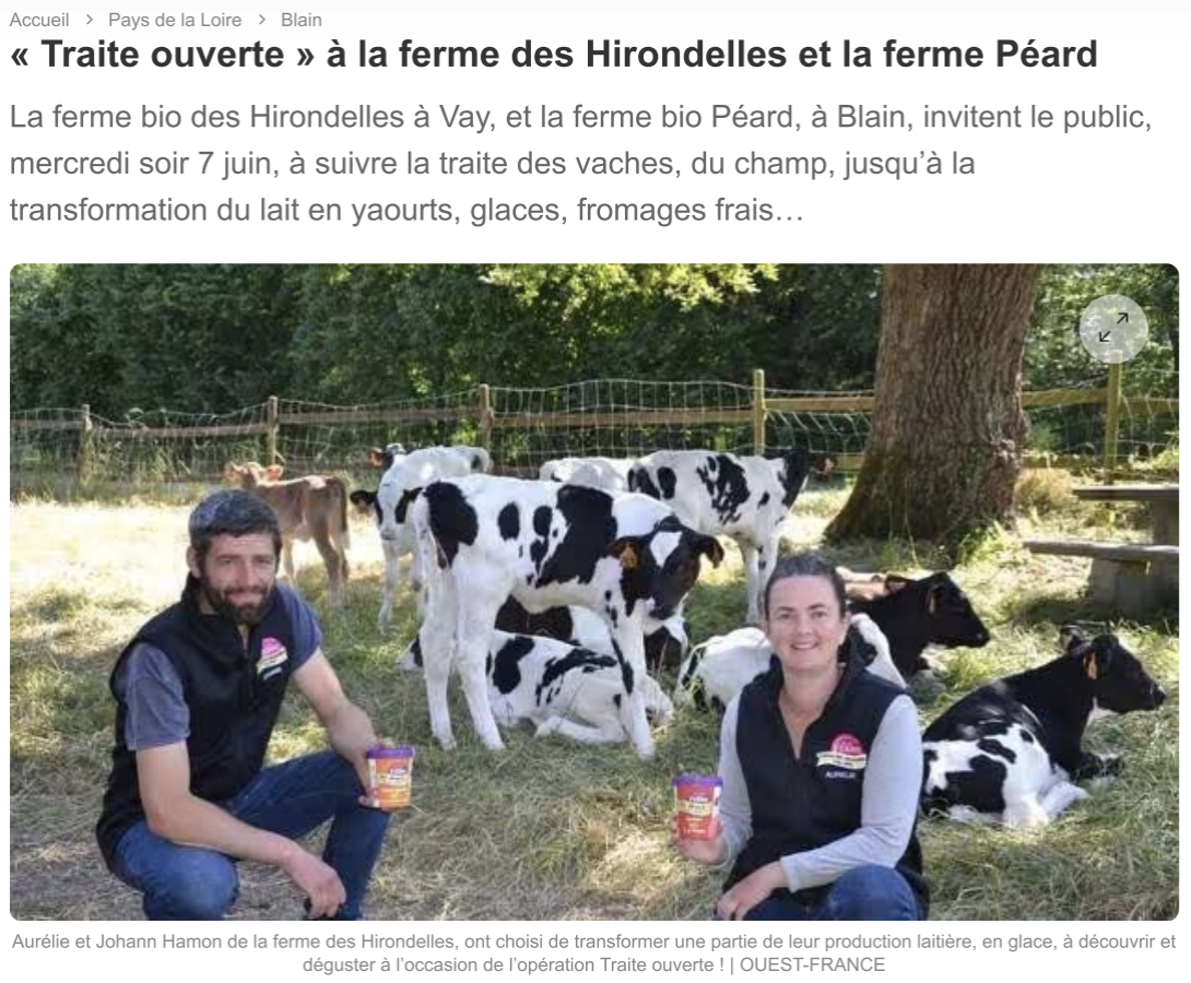 Article - Ouest France - ferme des hirondelles invitation à la ferme