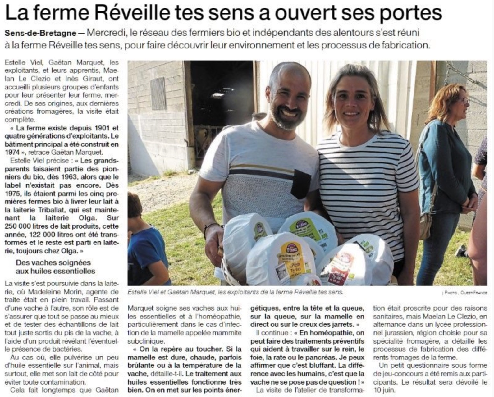Article - Ouest France ferme Réveille tes sens du réseau invitation à la ferme - Estelle et Gaëtan
