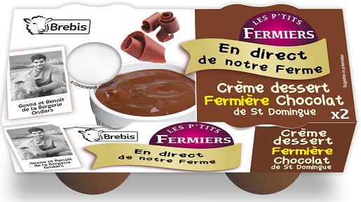 Crème dessert fermière au chocolat cacao équitable aBrebis 2x100g