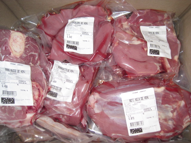 Colis de 8 kg de veau, frais et  sous vide ('escalopes, côtes, rôtis, blanquette..) pour livraison vendredi 7 octobre