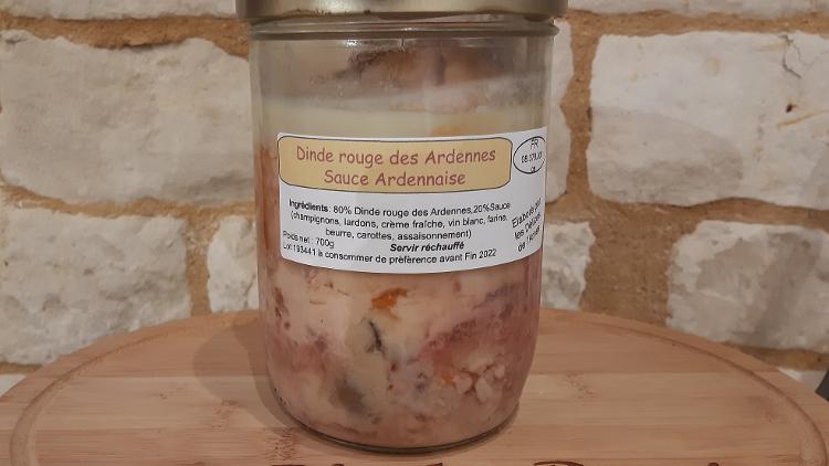 Plat cuisiné de dinde rouge des Ardennes sauce ardennaise