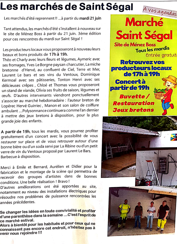 Bulletin municipal - Les Marchés de Saint Ségal C'est reparti !