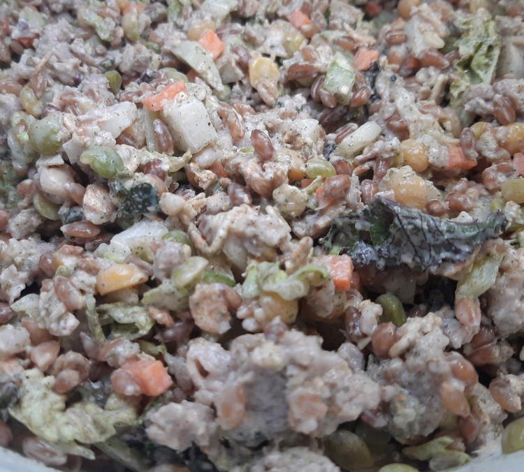 Salade de quinoa, céréales, porc, crudités sauce teriyaki