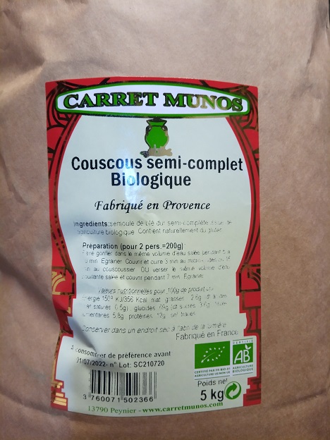 Couscous de blé semi-complet  - Bio - Vrac - COSCAM5K