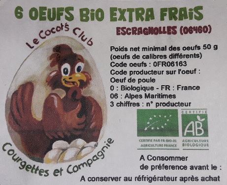 Oeufs Bio Extra frais moyen 40/60 gr - par 6