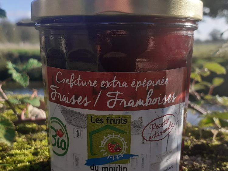 Confiture bio extra épépinée fraises/framboises pot de 360 gr  - LES FRUITS DU MOULIN g