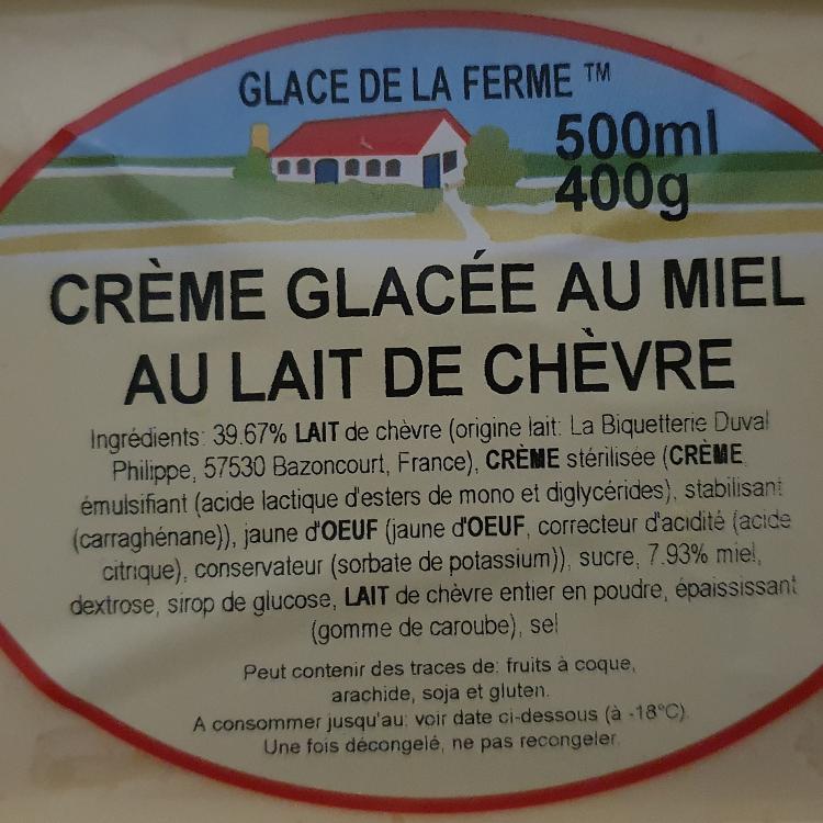 Crème glacée au lait de chèvre avec du miel ( La Biquetterie Bazoncourt ) 500ml