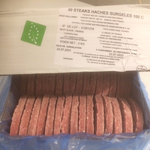 Steak Hache viande bovine surgele en carton