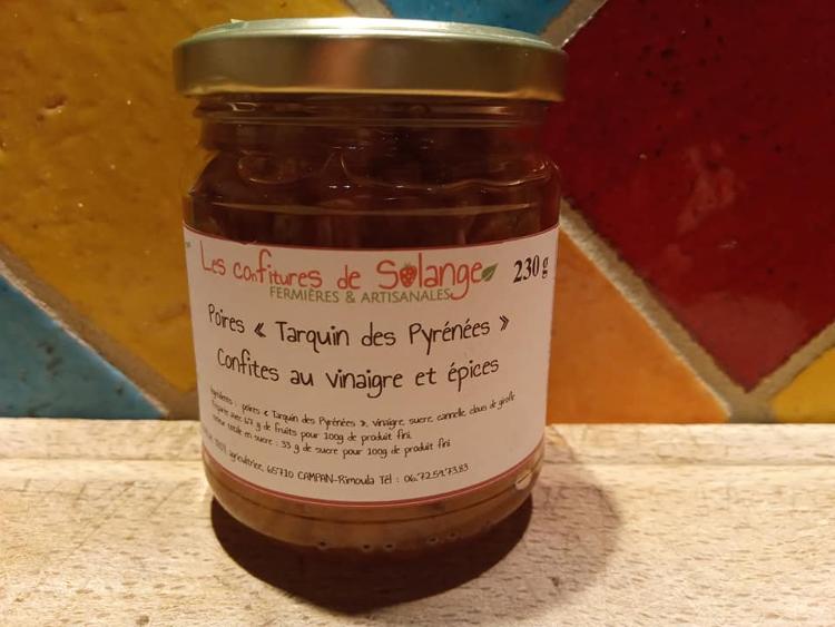 Poires "Tarquin des Pyrénées", confites au vinaigre et épices, idéal avec le foie gras, le magret, le gigot d'agneau...