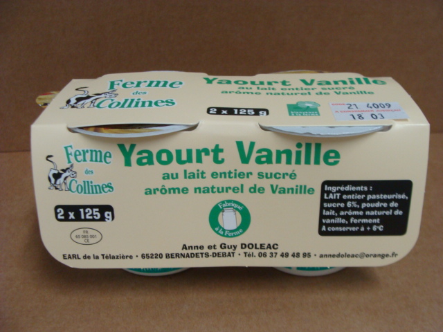 Yaourt arôme naturel de vanille 2 pots de 125g